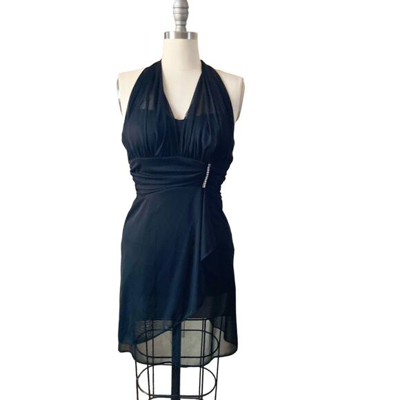 VTG Betsy & Adam By Linda Bernell Women's Dress Size 4P Black Cocktail Halter - Picture 1 of 7